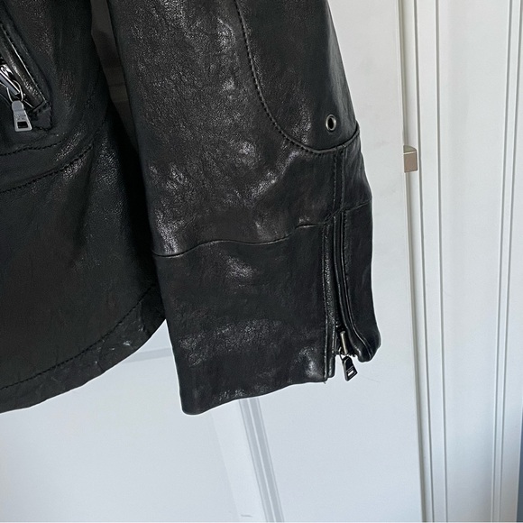 Andrew Marc wide collar zip genuine real Leather Jacket women’s black - Picture 6 of 14
